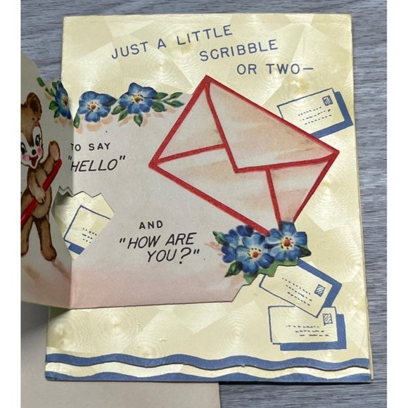 Greeting Card Thinking of You Diecut Anthropomorphic Bear Writing Letter Ink - Picture 6 of 7